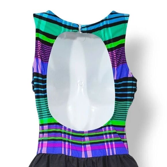 NEW Vintage 80s Talbots Striped Plaid Swim Romper with Attached Shorts Size 12 - Picture 6 of 16